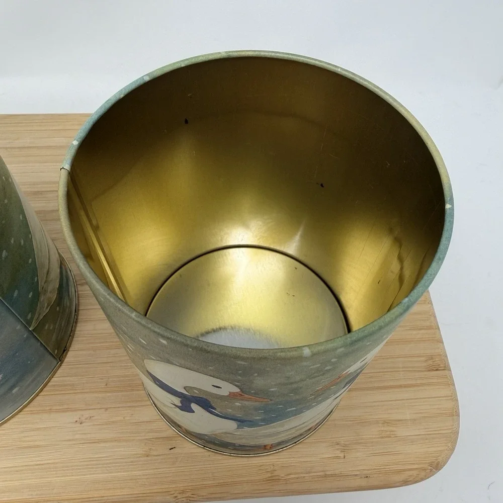 Vintage White Goose & Blue Bow Nesting Tin Canister Set of 2 Kitch Grandma Core